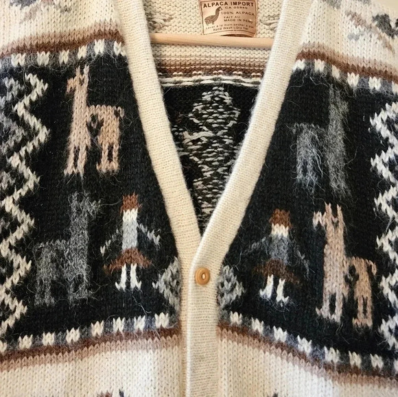 Alpaca Import Peruvian Hand Made Knitted 100% Alpaca Aztec Boho Y2K Vest Sz L - Picture 9 of 11